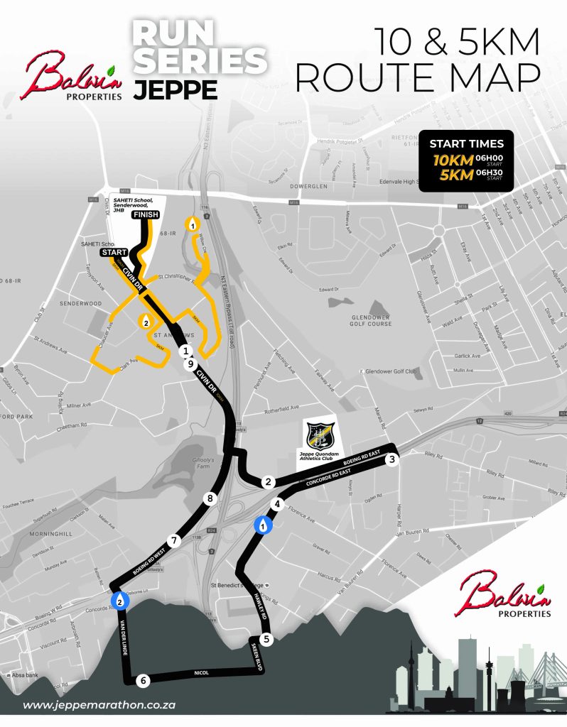 10km route map jeppe marathon
