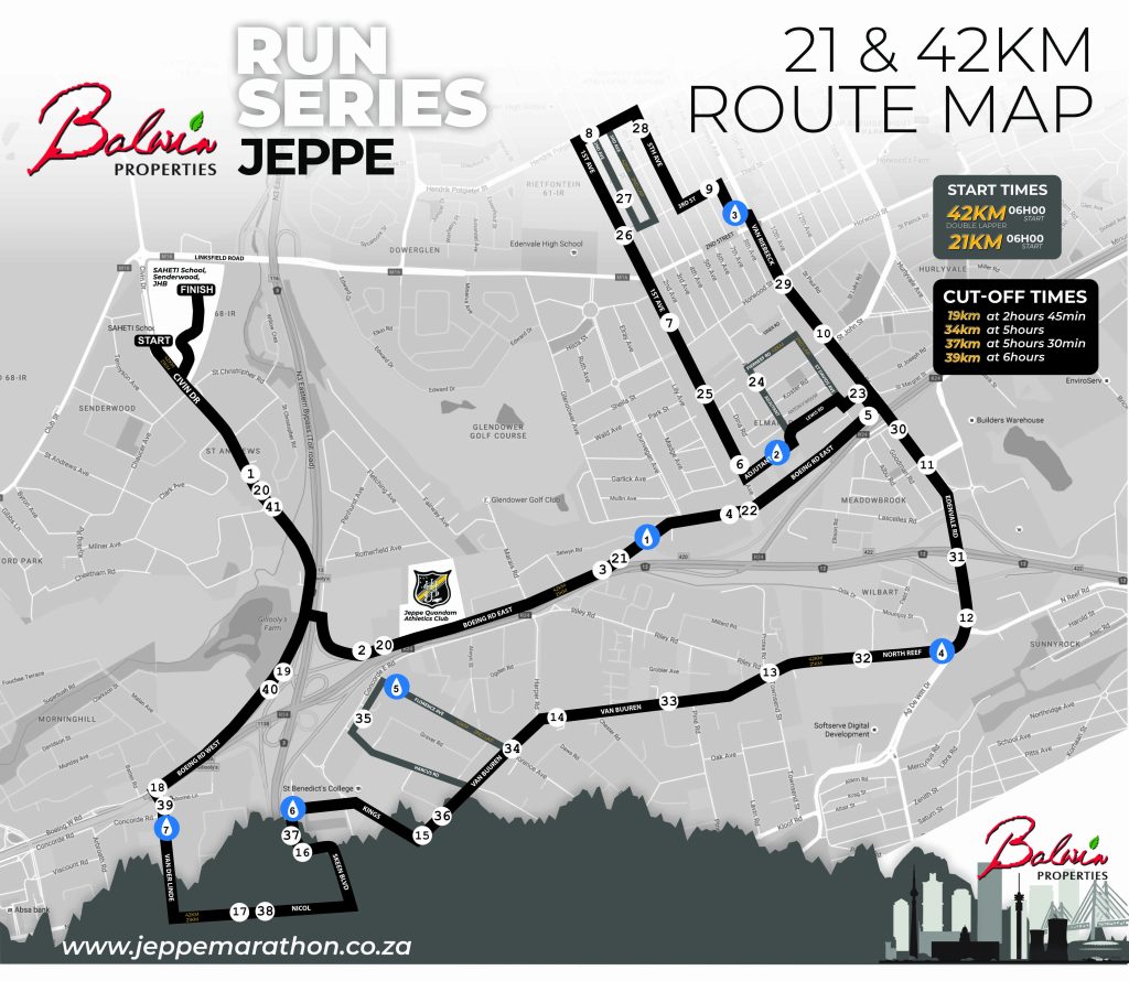 21km route map jeppe marathon