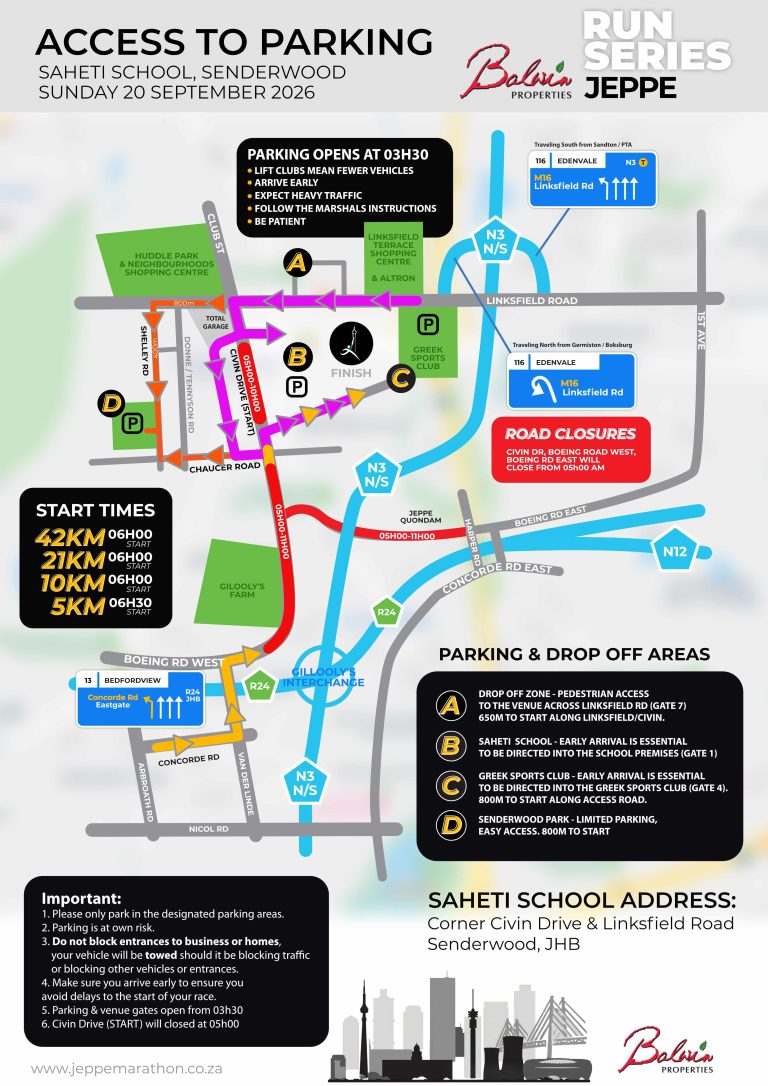 access t parking at the jeppe marathon