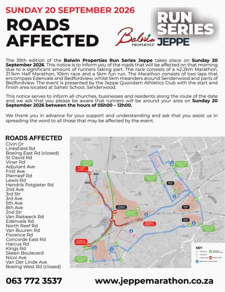 Road Closures Jeppe Marathon